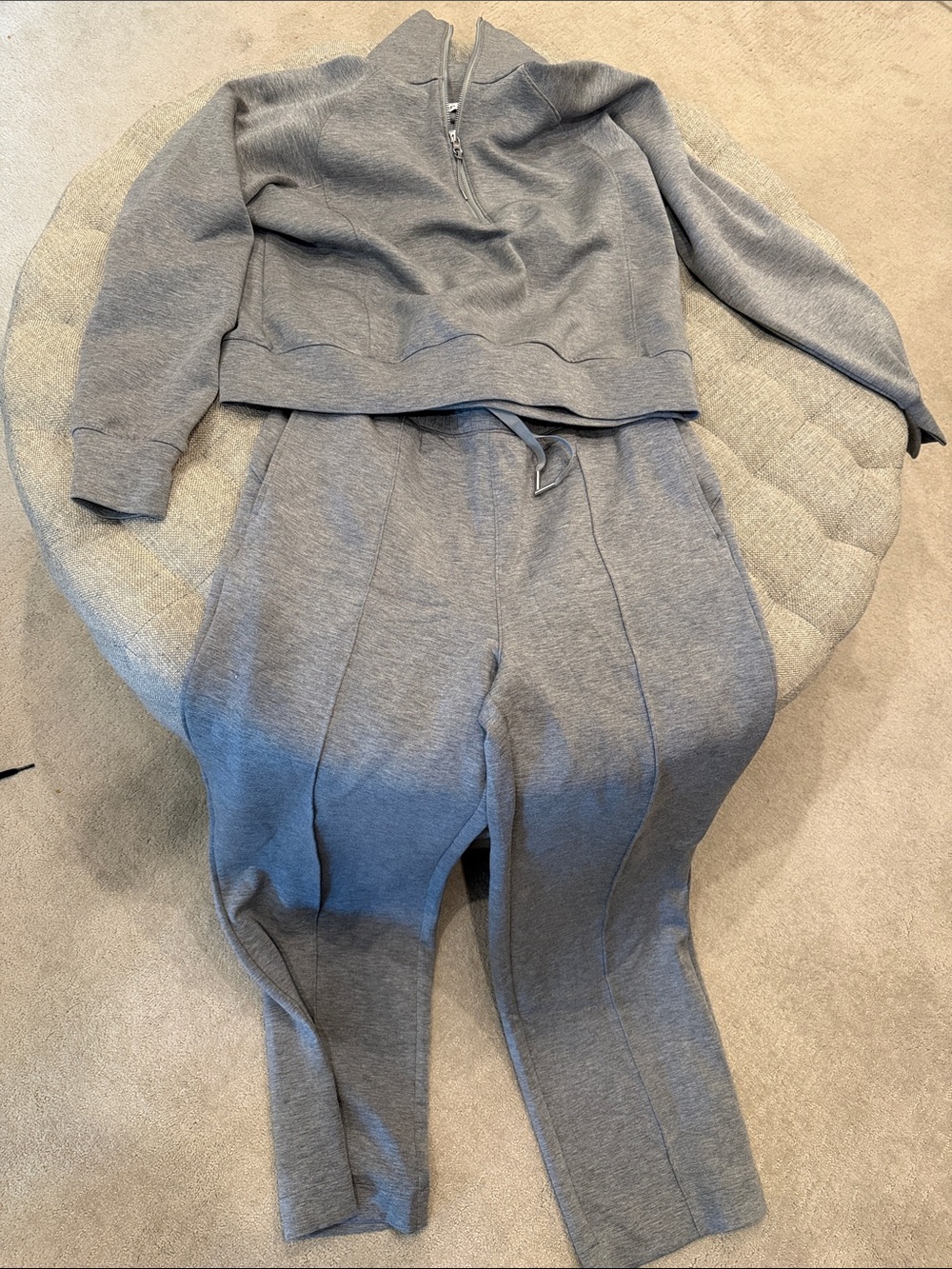 Spanx Women's Grey Sweatpants & Quarter-Zip Pullover Set